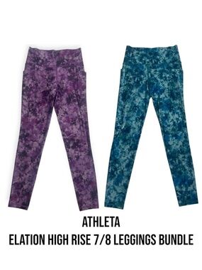 ATHLETA Elation high rise 7/8 leggings BUNDLE 2 pair purple teal size Small